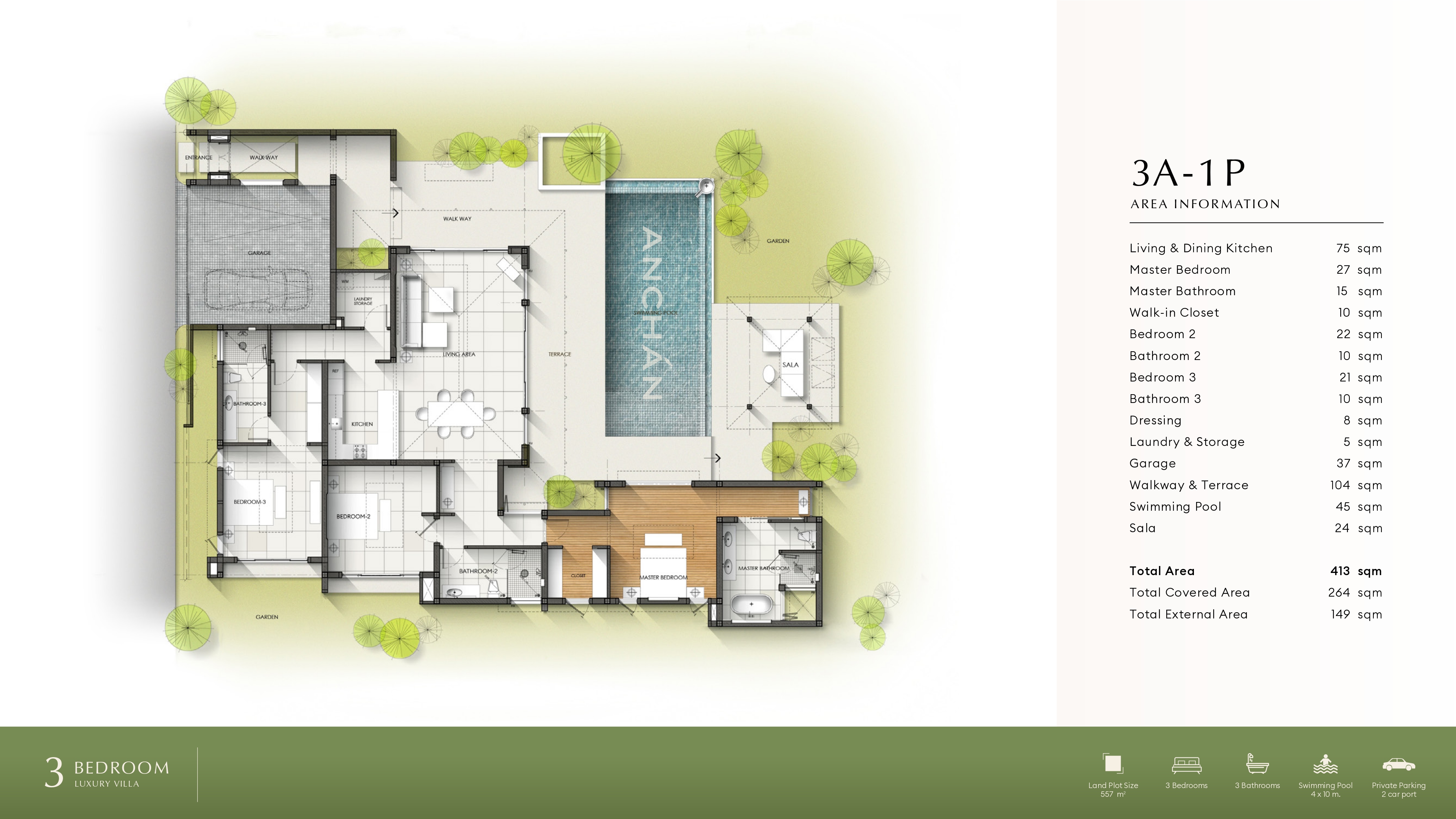 3 Bedroom Luxury Villa: Typ 3A-1P