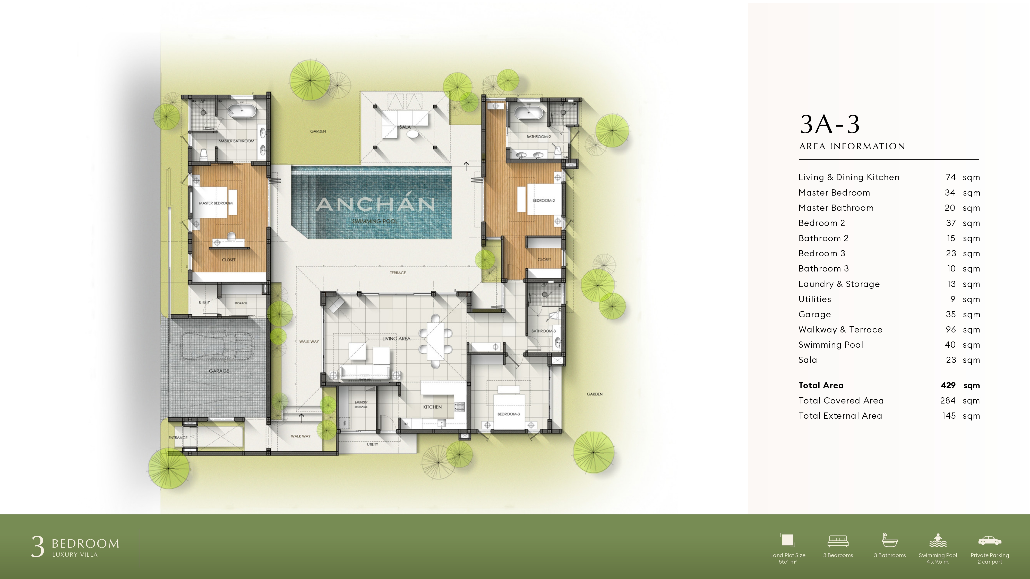 Роскошная вилла с бассейном с 3 спальнями Anchan Villas (тип 3A-3)