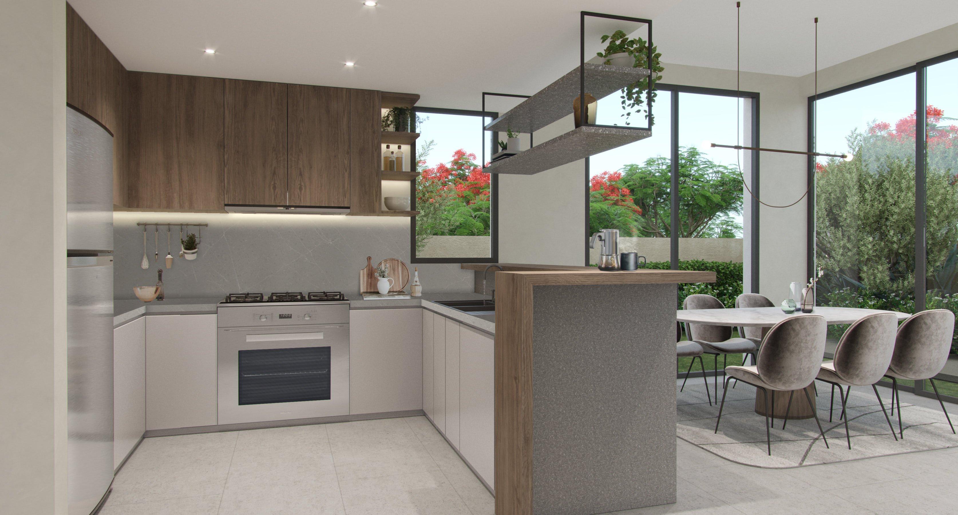 Modern kitchen and dining area in the Type A Family Villa