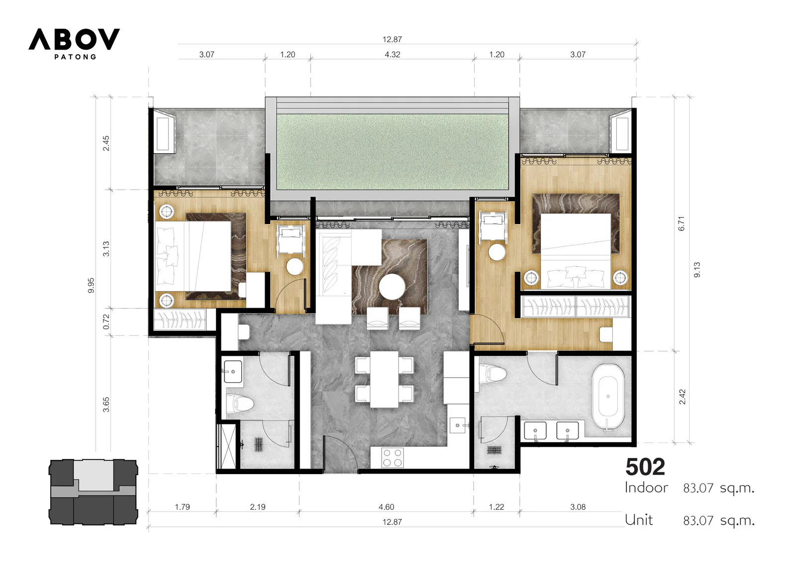 2-bedroom condo, 111 sqm