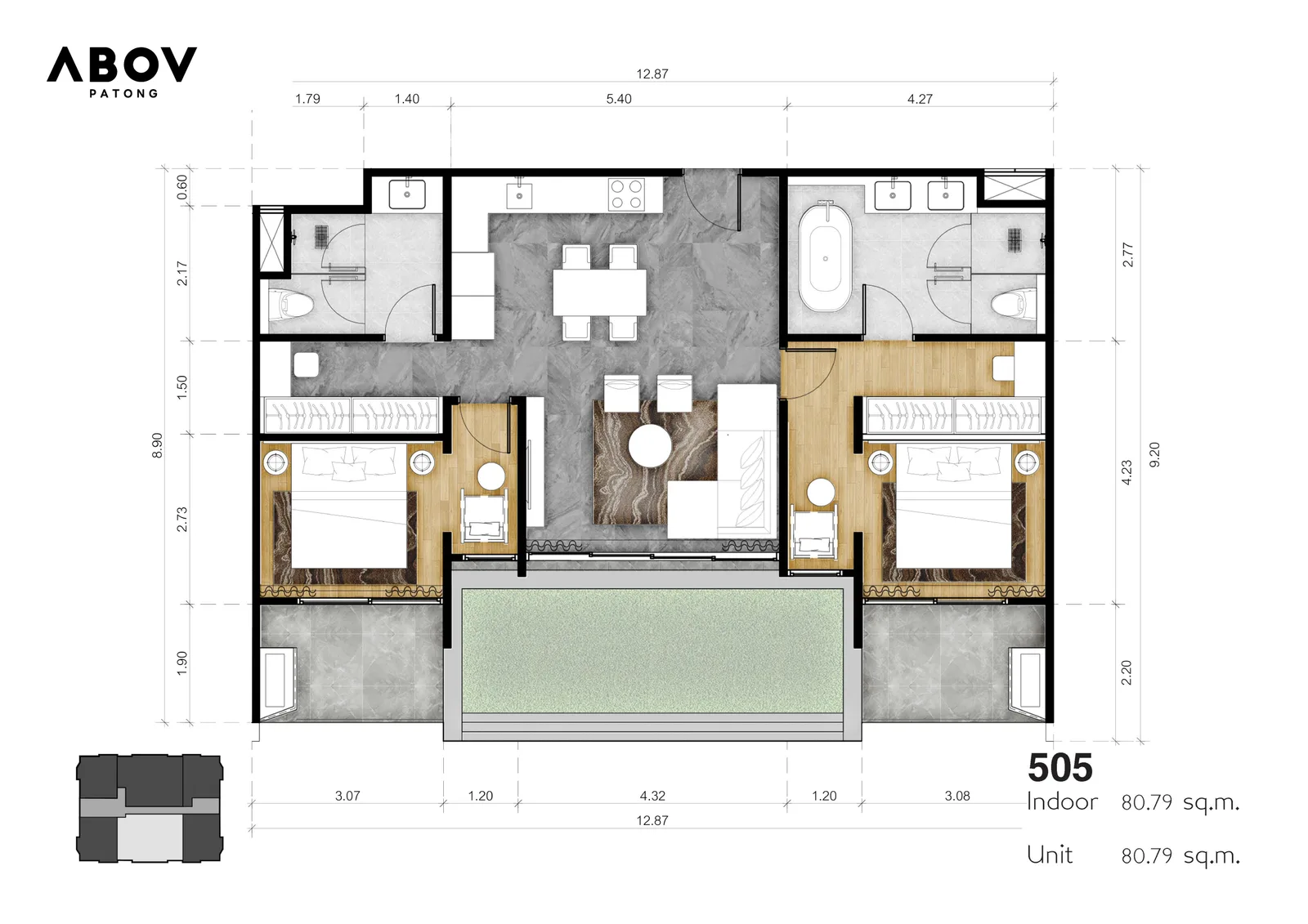 2-bedroom condo, 111 sqm
