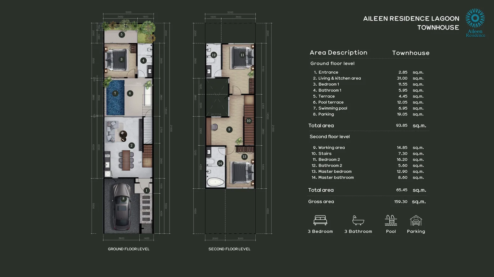 3-bedroom townhouse, 159 sqm