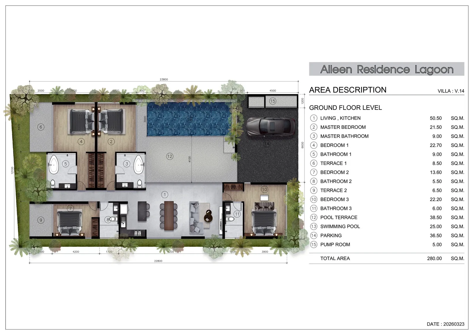 4-bedroom townhouse, 260 sqm