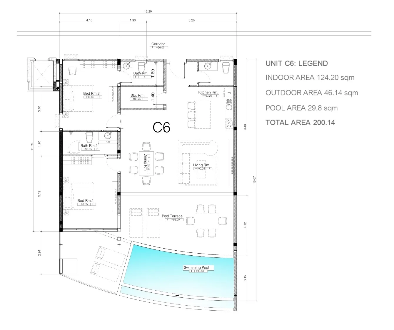 1-bedroom condo, 69 sqm