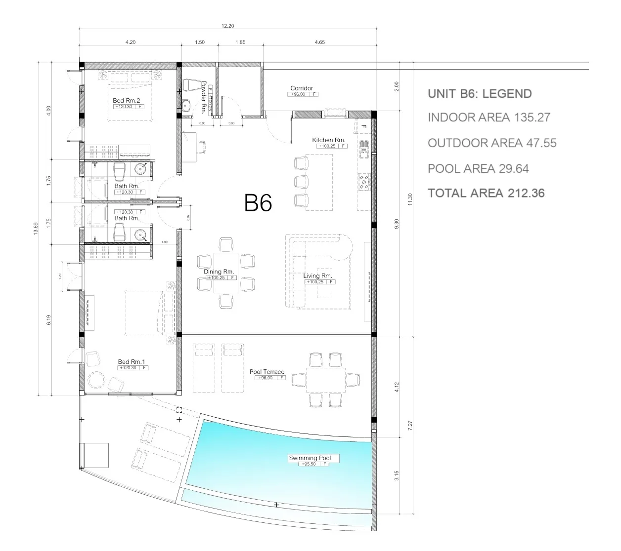 2-bedroom condo, 89 sqm