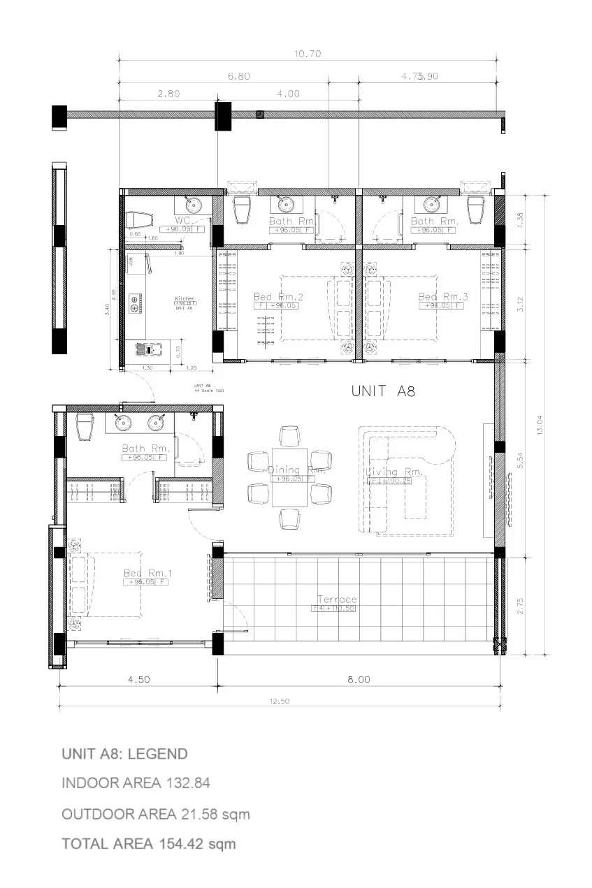 3-bedroom condo, 133 sqm