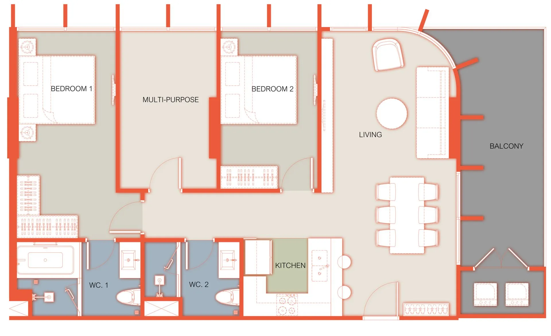1-bedroom condo, 34 sqm