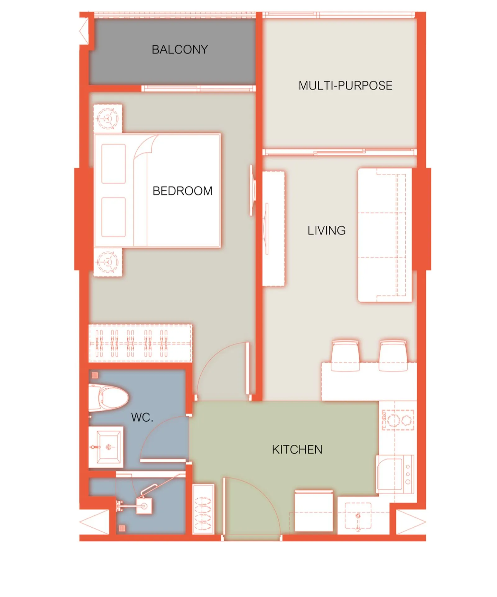 2-bedroom condo, 58 sqm