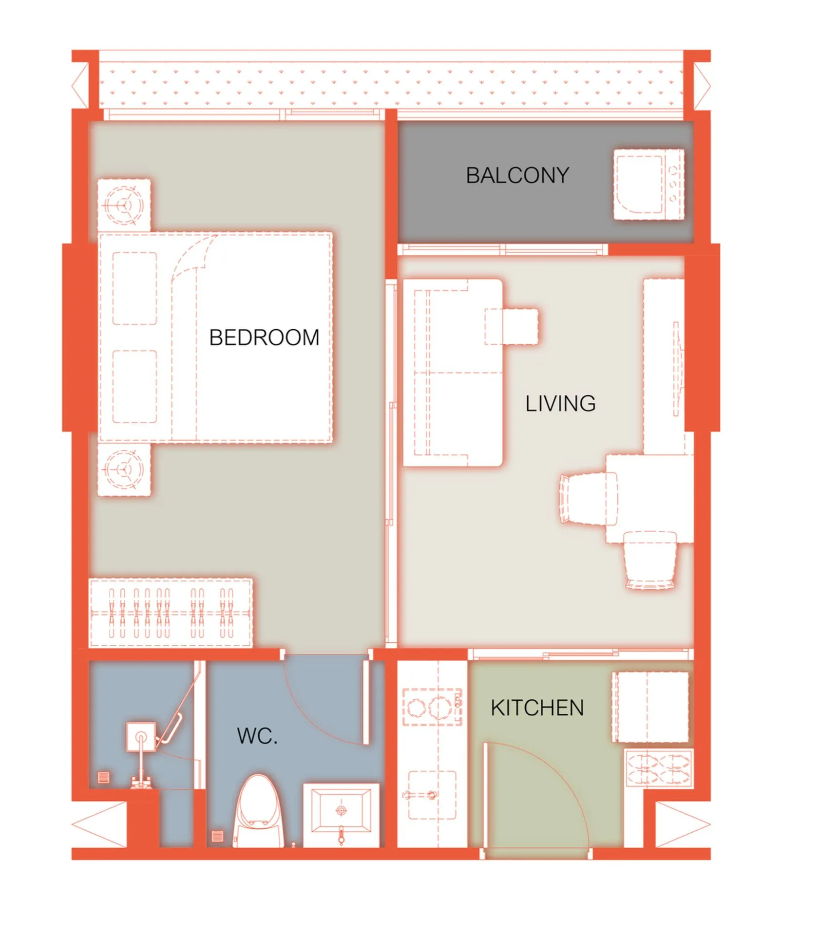 2-bedroom condo, 58 sqm