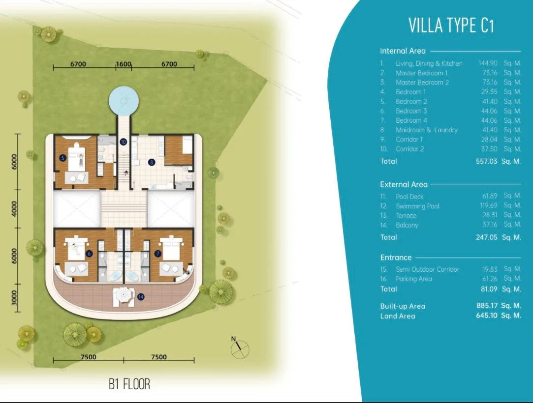 6-bedroom villa, 884 sqm
