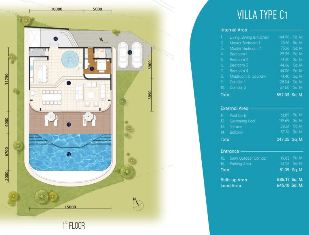 6-bedroom villa, 884 sqm