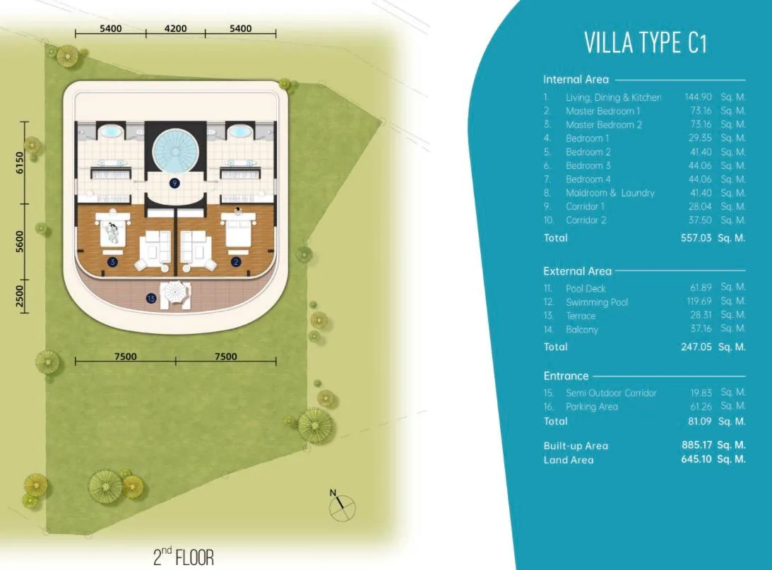6-bedroom villa, 884 sqm