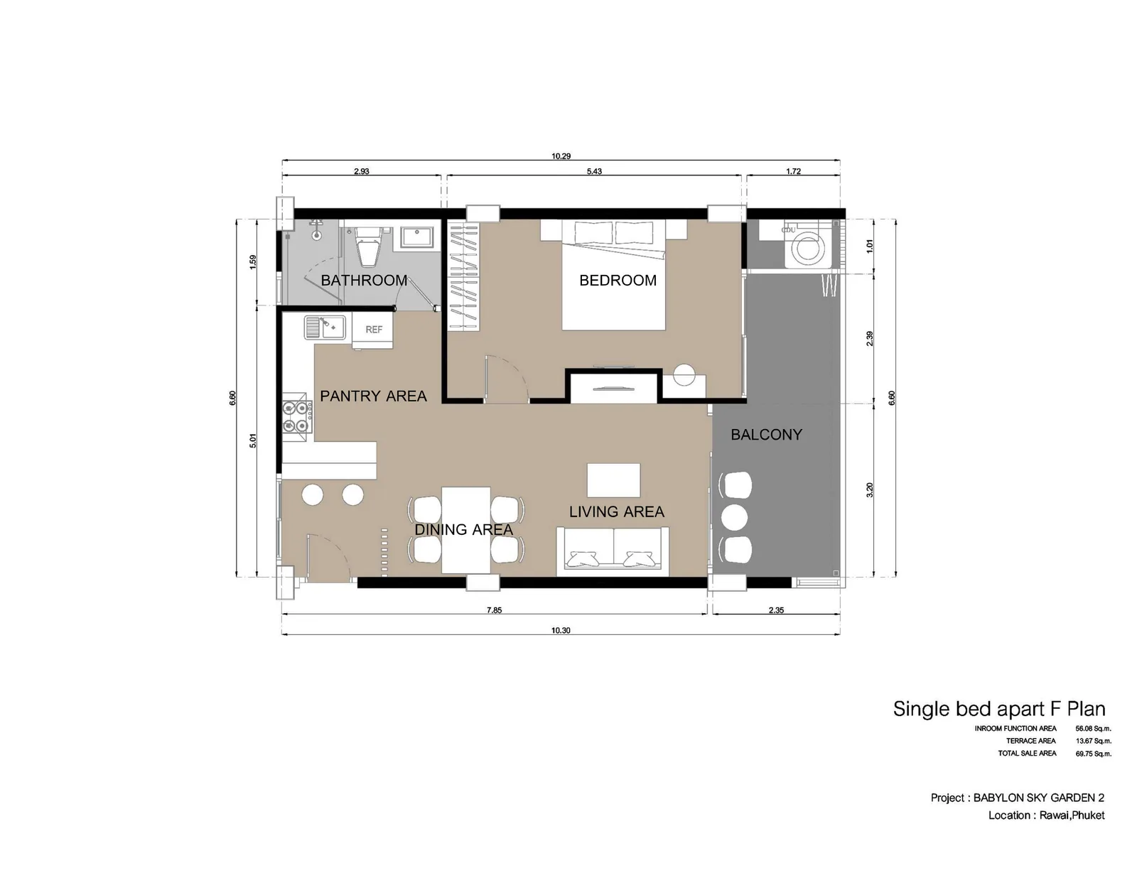 1-bedroom condo, 43 sqm