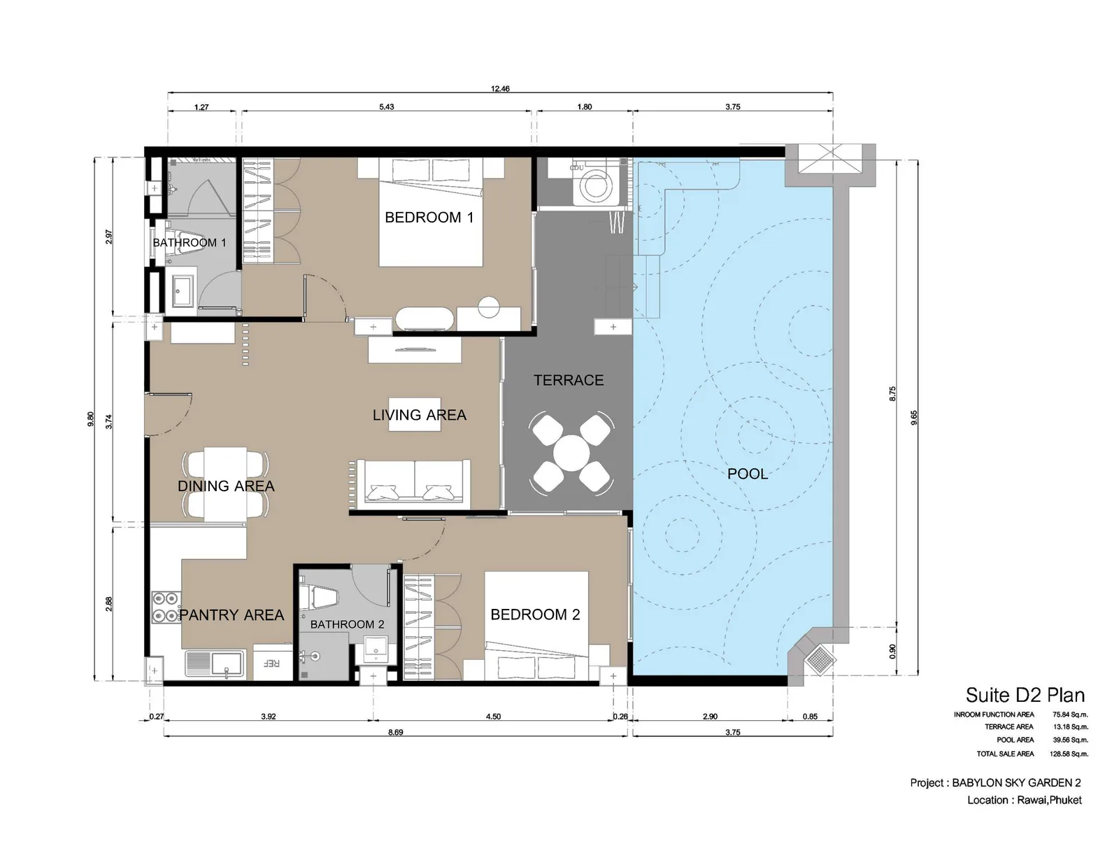 2-bedroom condo, 68 sqm