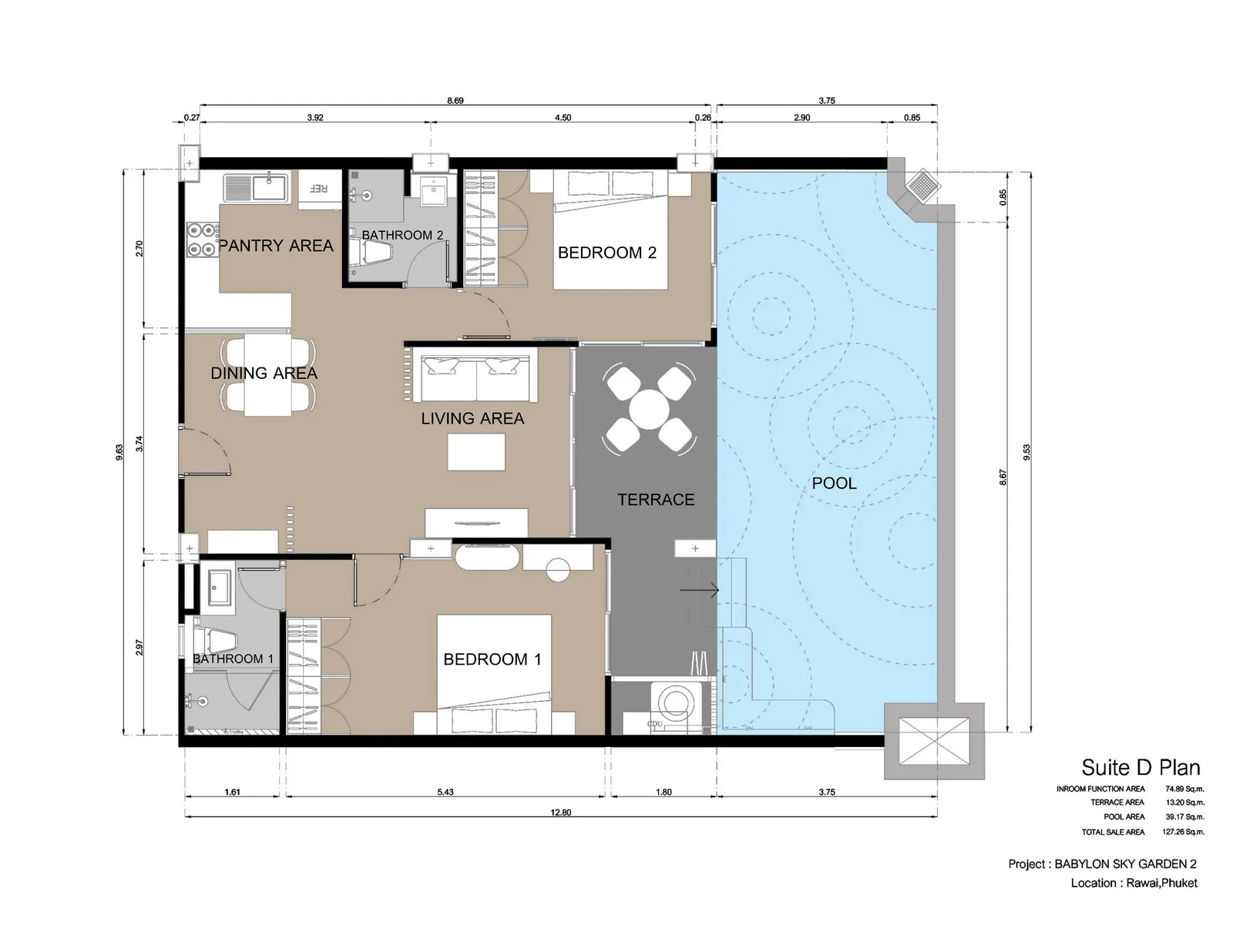 2-bedroom condo, 68 sqm