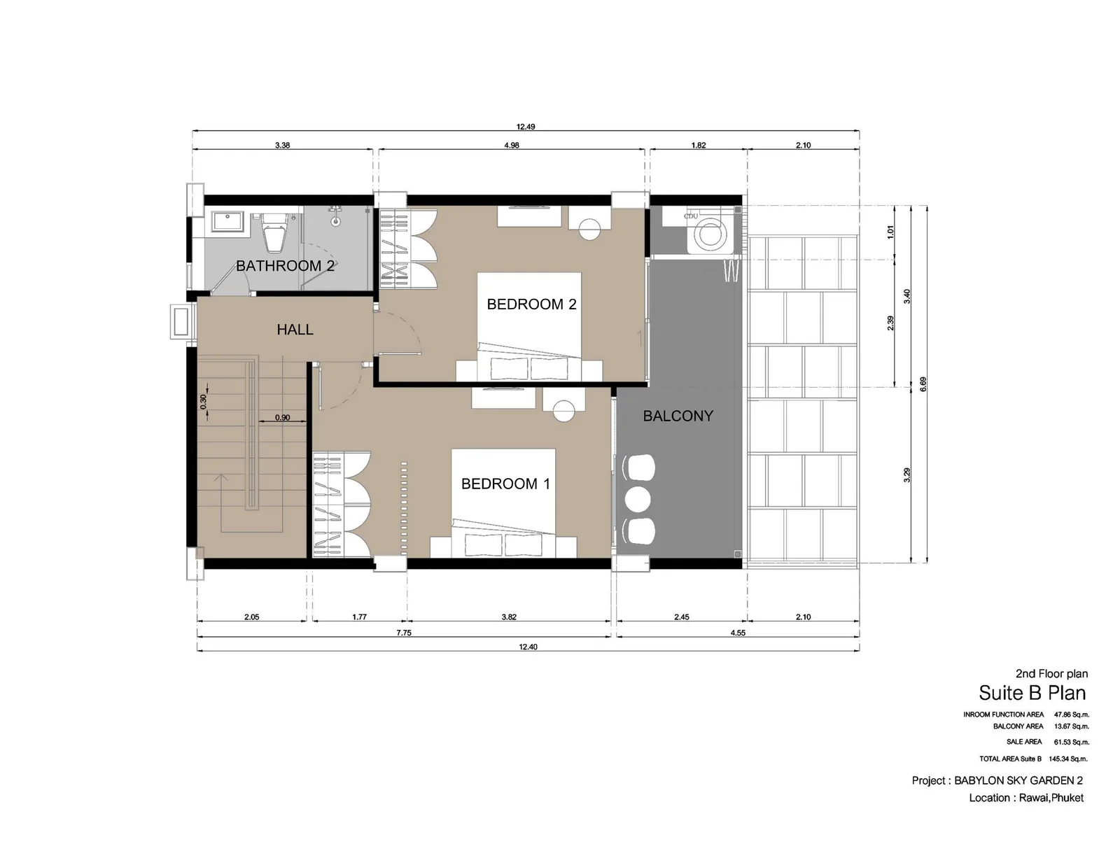 2-bedroom condo, 68 sqm