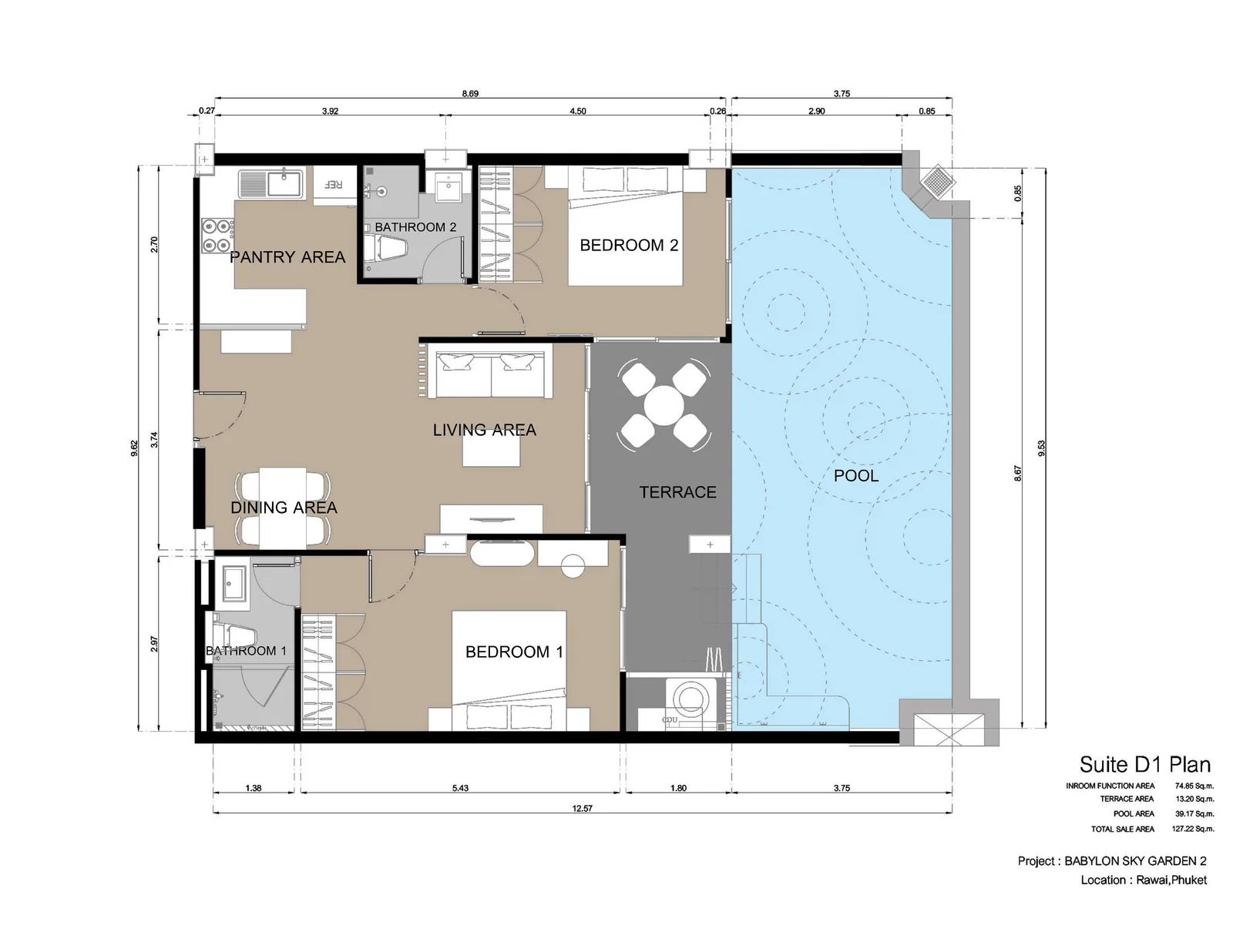 2-bedroom condo, 68 sqm