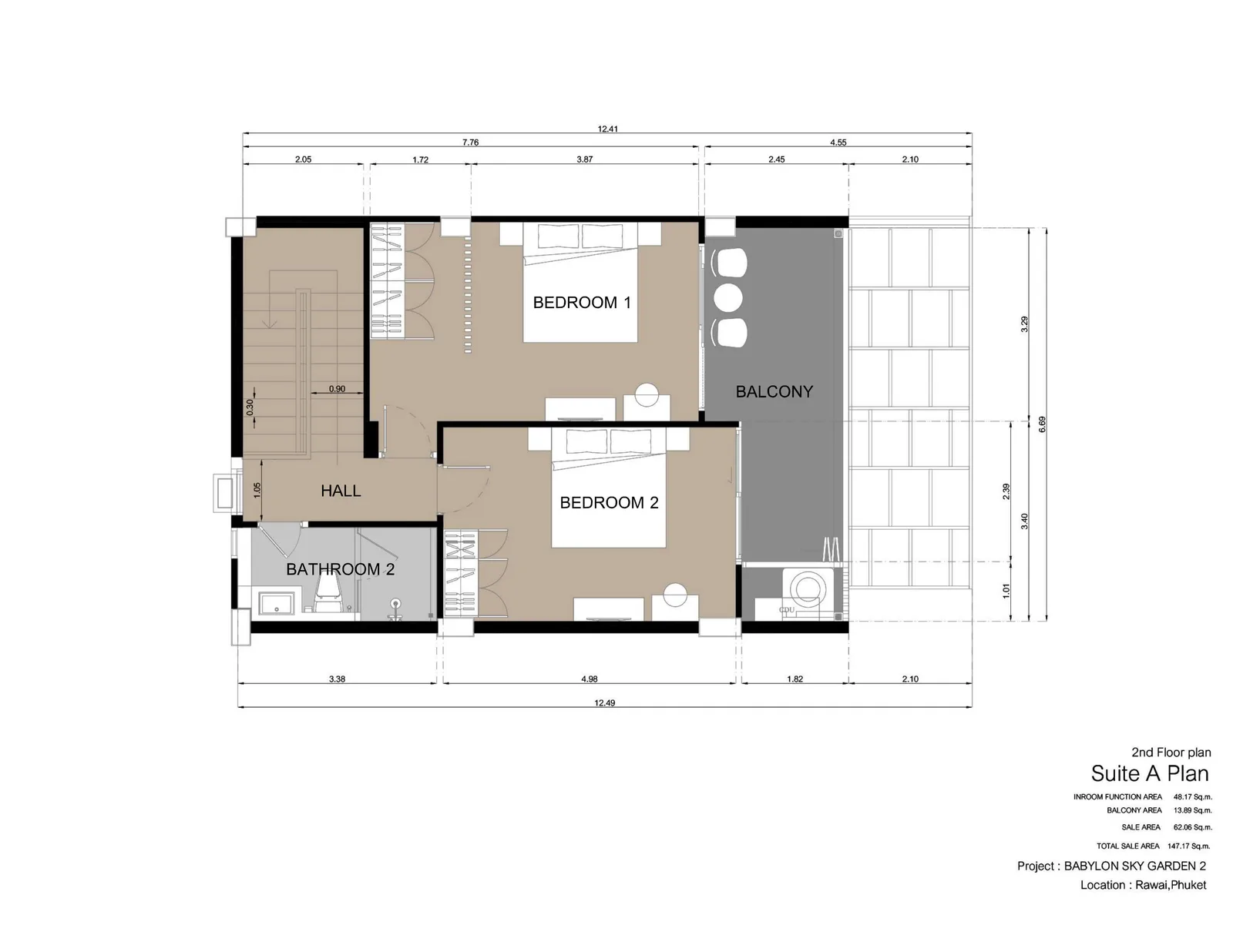 2-bedroom condo, 68 sqm