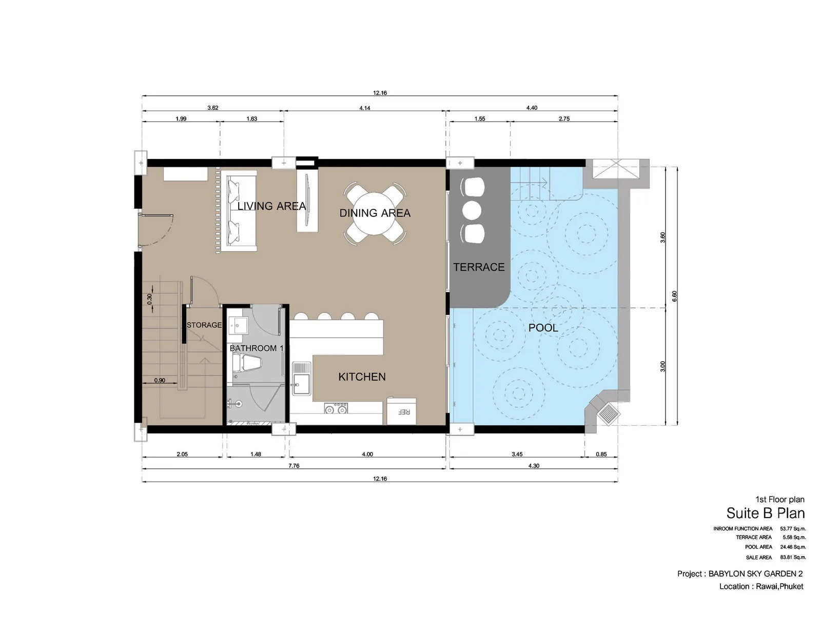2-bedroom condo, 68 sqm