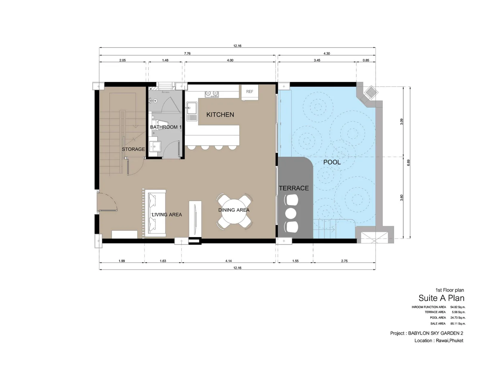 2-bedroom condo, 68 sqm