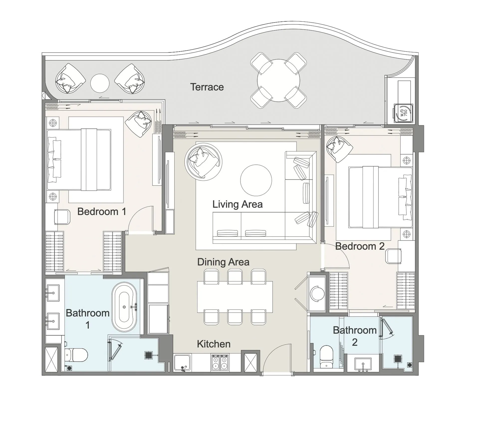 1-bedroom condo, 58 sqm