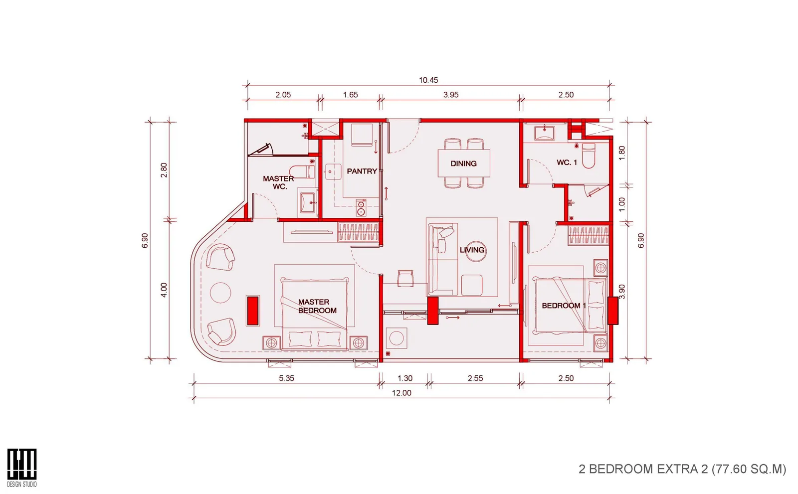 2-bedroom condo, 75 sqm