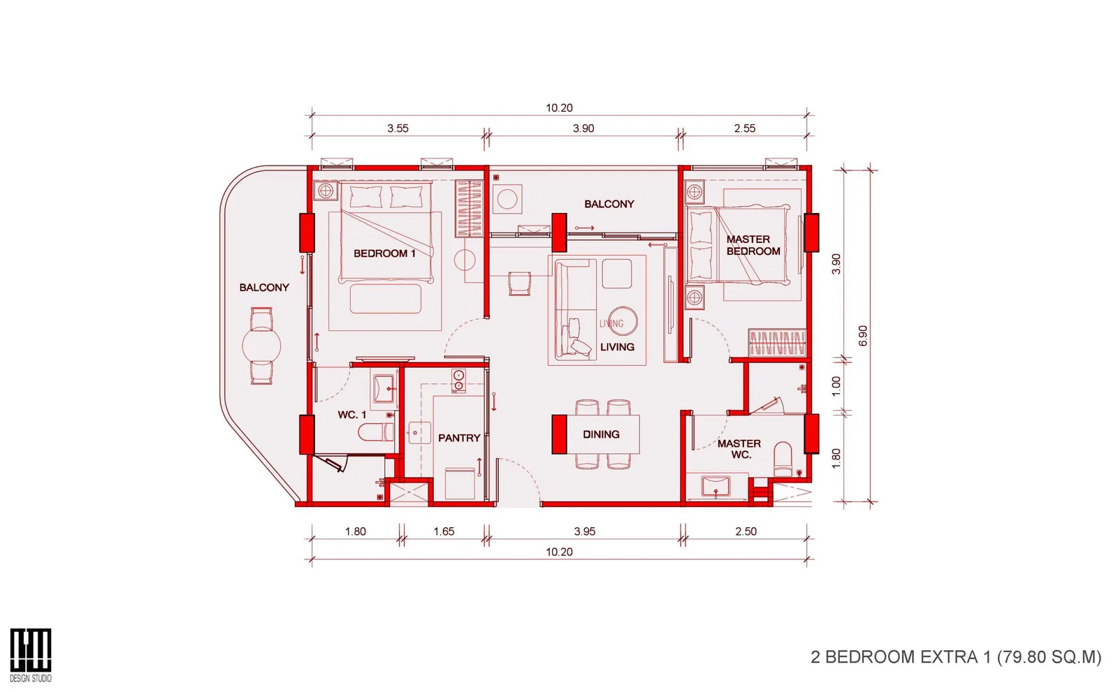 2-bedroom condo, 75 sqm