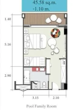 1-bedroom condo, 30 sqm