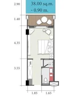 1-bedroom condo, 30 sqm