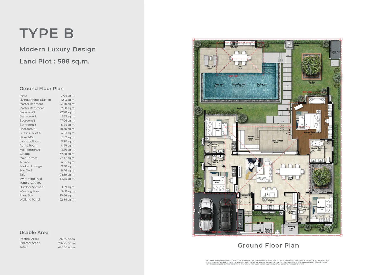 4-bedroom villa, 425 sqm