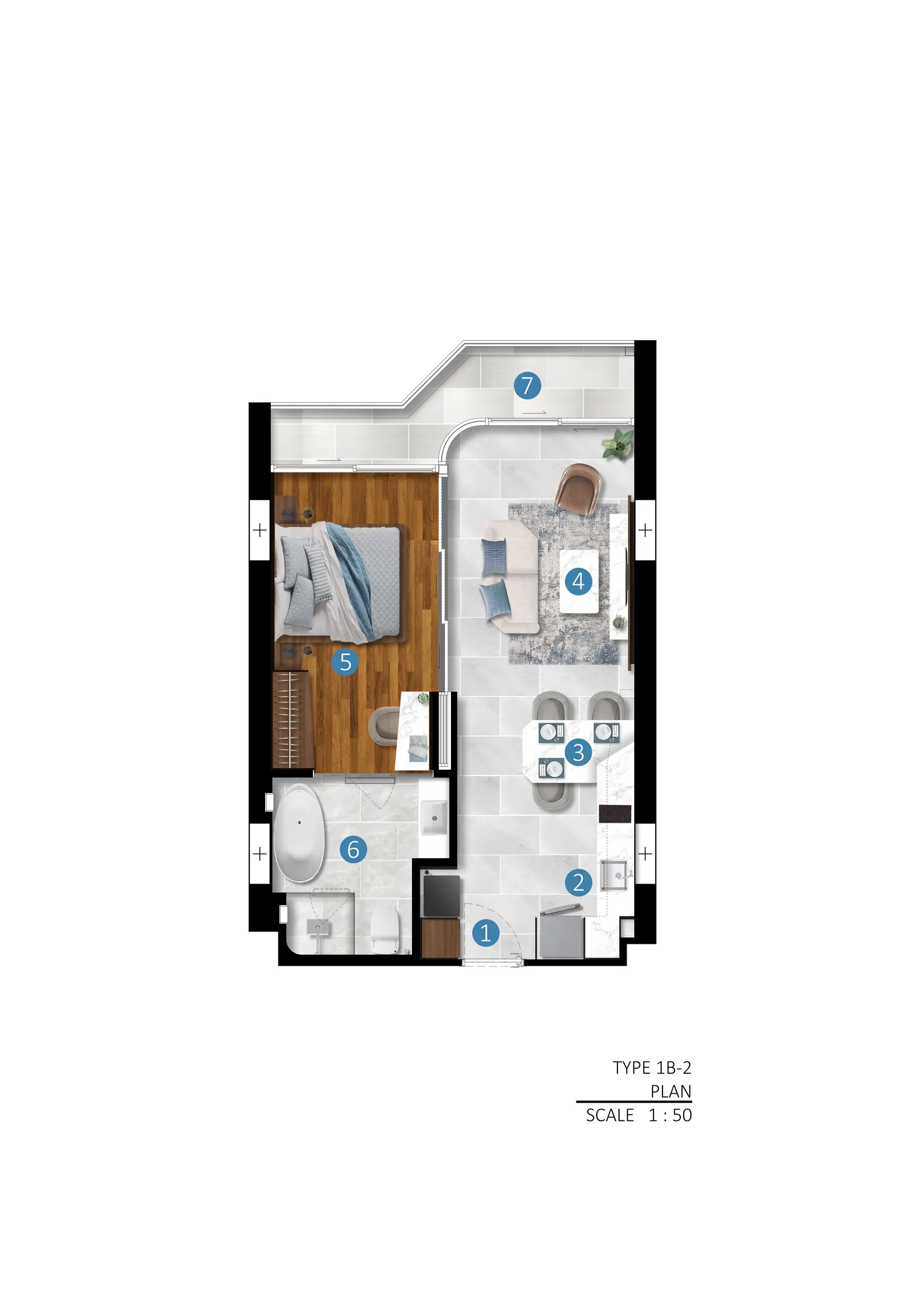 1-bedroom condo, 51 sqm