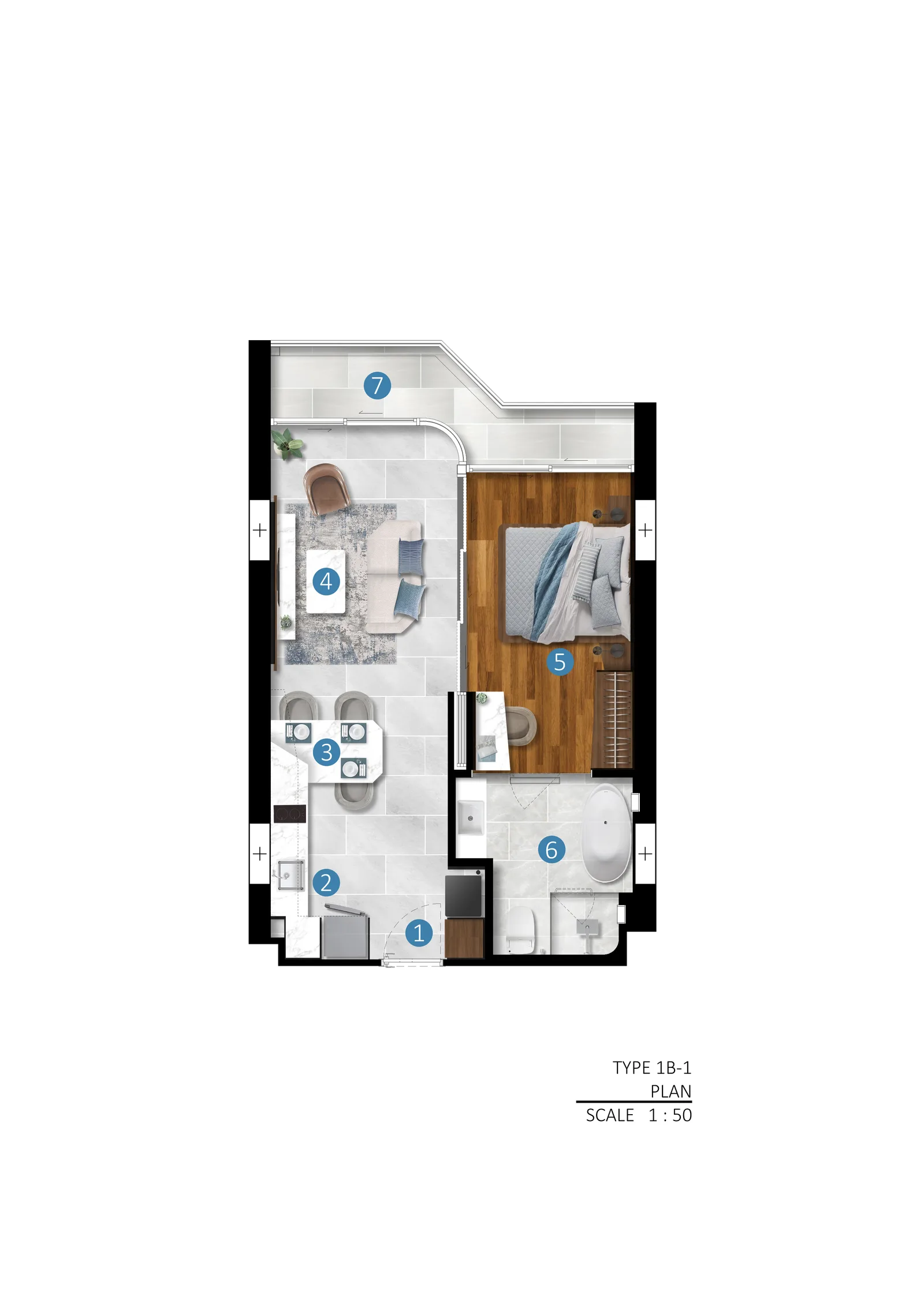1-bedroom condo, 51 sqm
