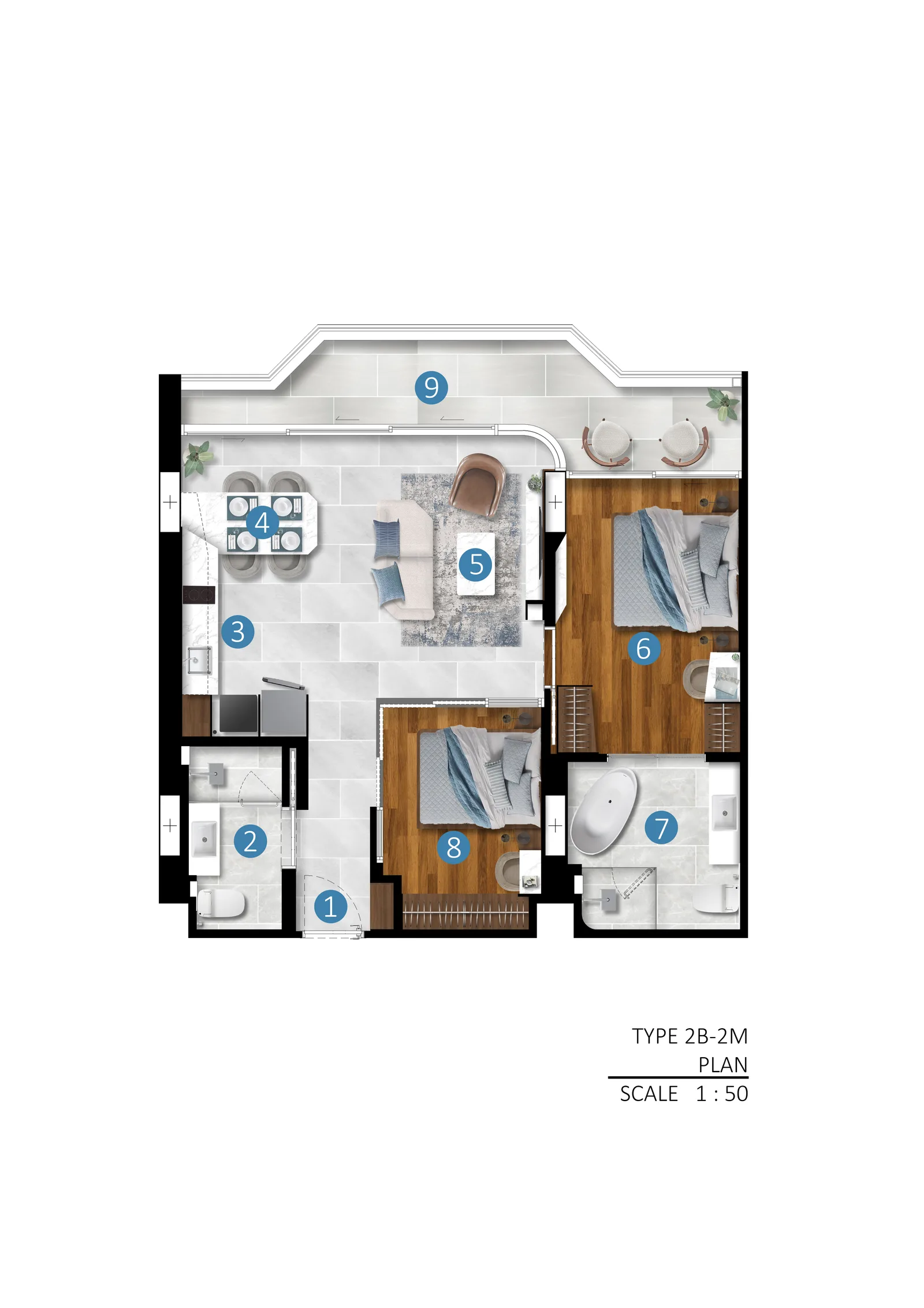 2-bedroom condo, 85 sqm