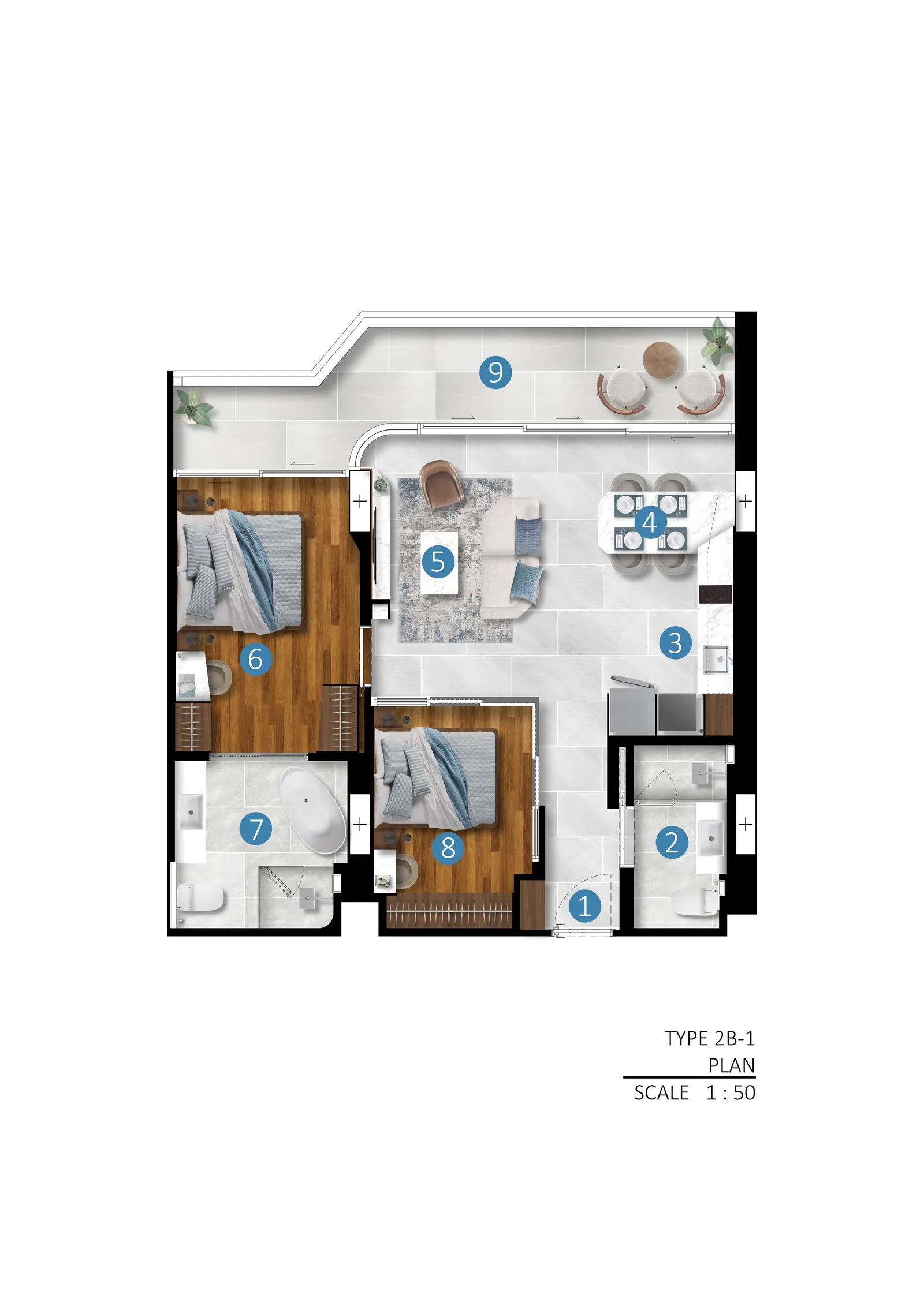 2-bedroom condo, 85 sqm