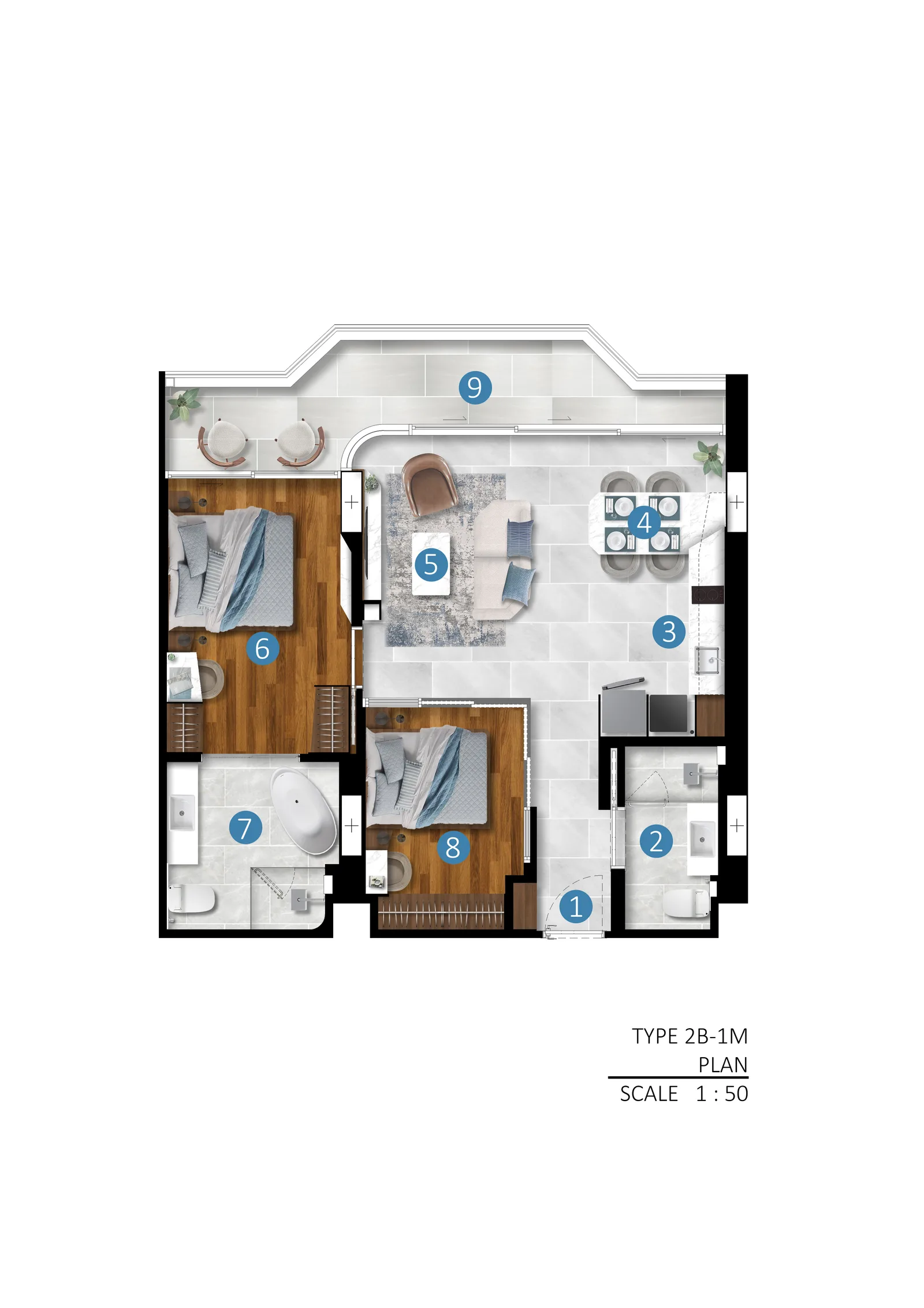 2-bedroom condo, 85 sqm