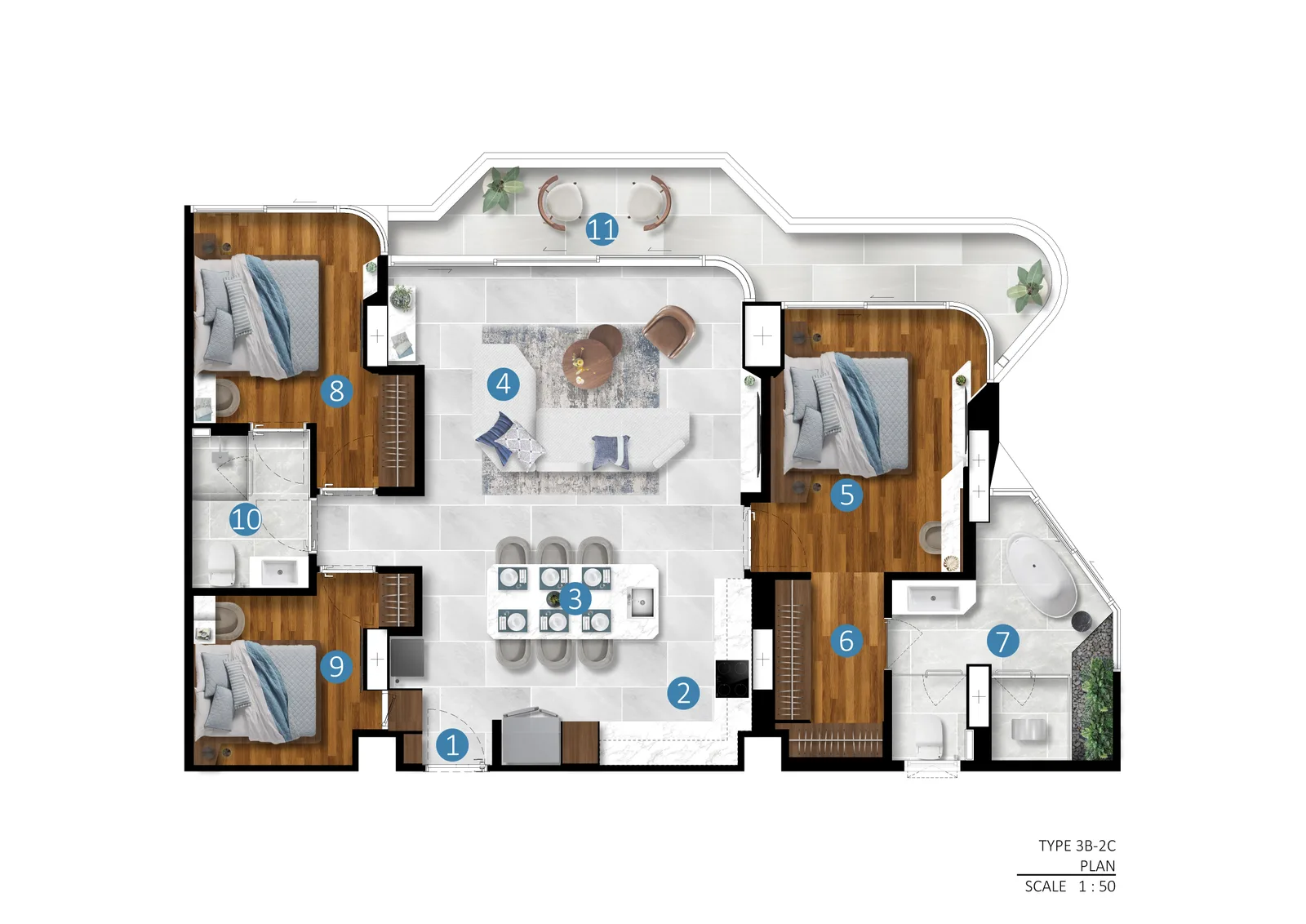 3-bedroom condo, 124 sqm