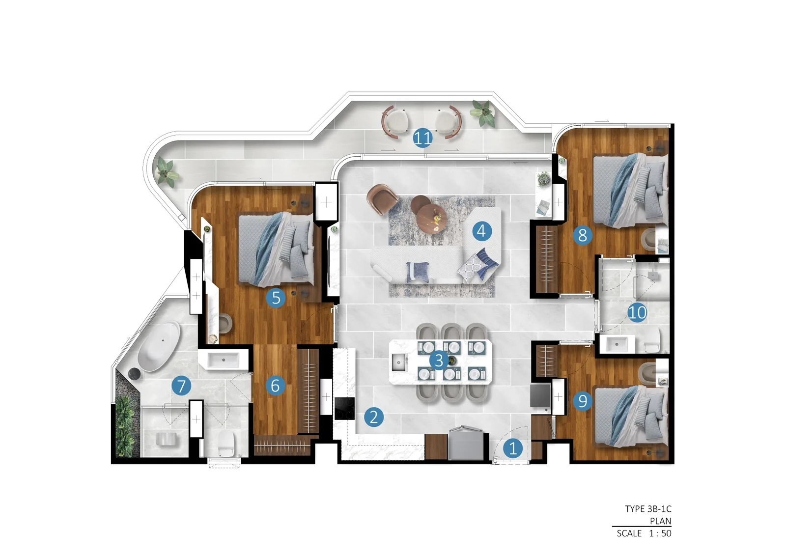 3-bedroom condo, 124 sqm