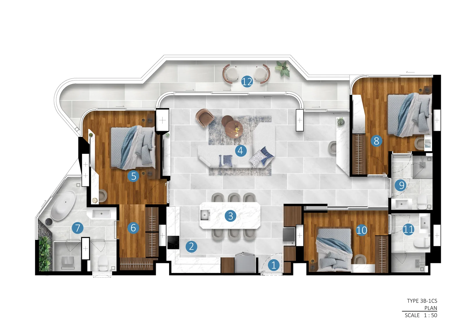 3-bedroom condo, 124 sqm