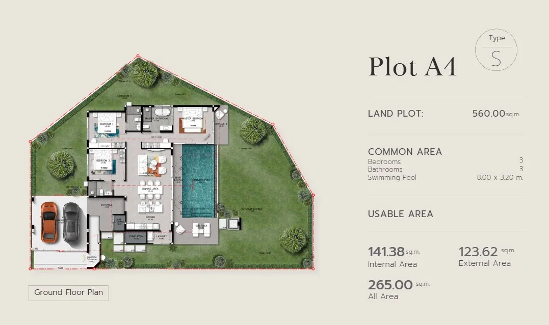3-bedroom villa, 250 sqm