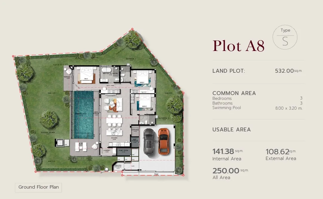 3-bedroom villa, 250 sqm