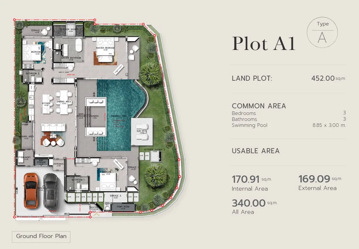 3-bedroom villa, 250 sqm