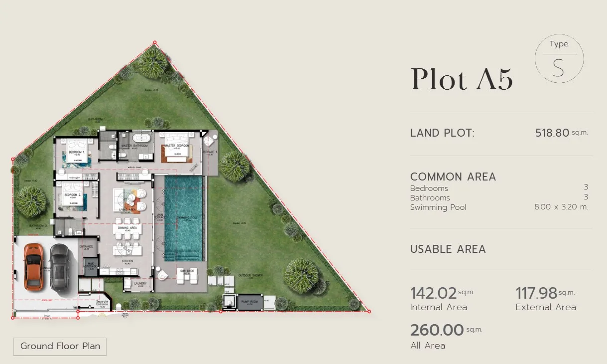 3-bedroom villa, 250 sqm