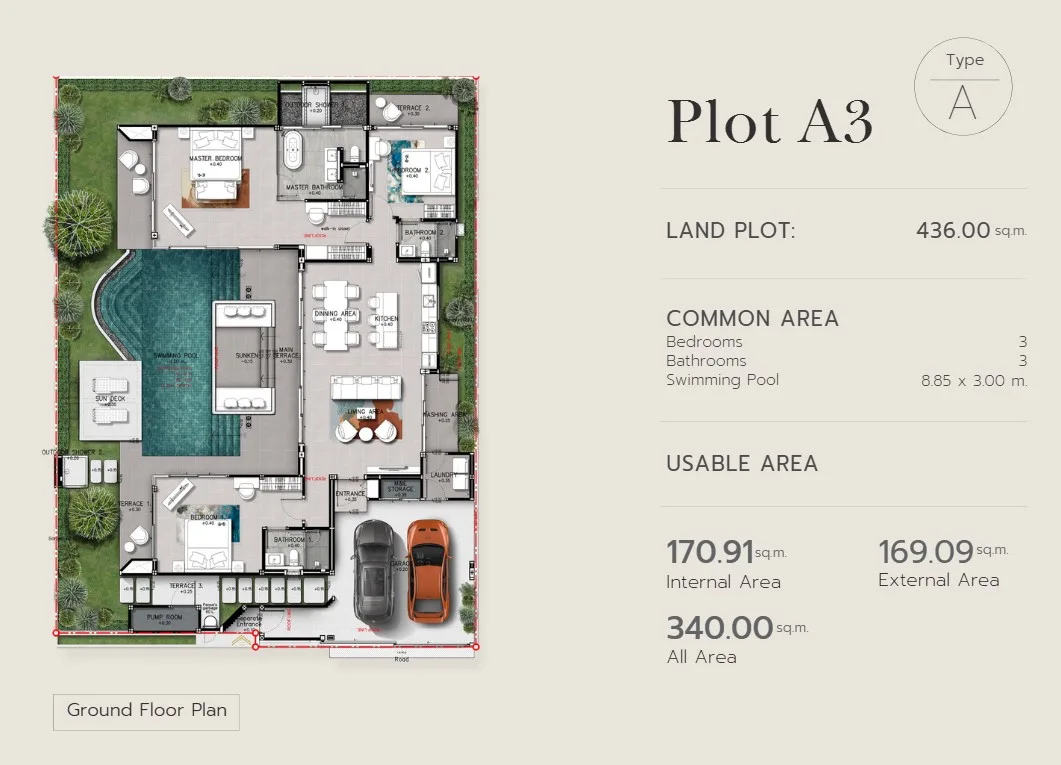 3-bedroom villa, 250 sqm