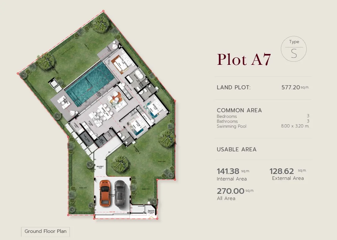 3-bedroom villa, 250 sqm