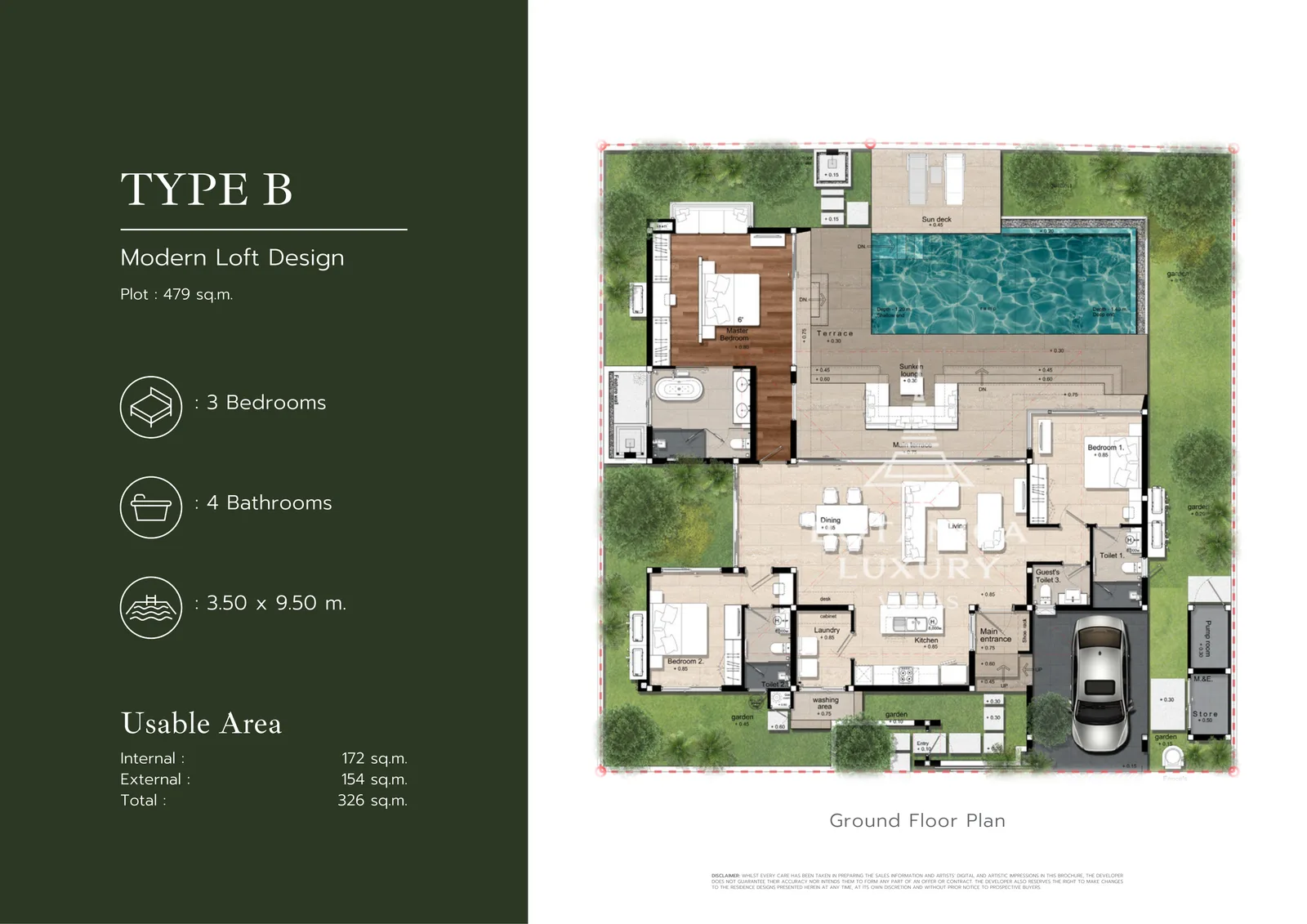 3-bedroom villa, 288 sqm
