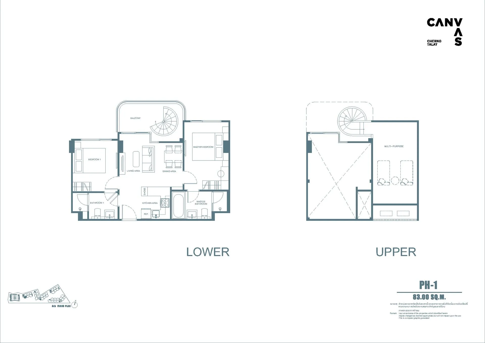 1-bedroom condo, 49 sqm
