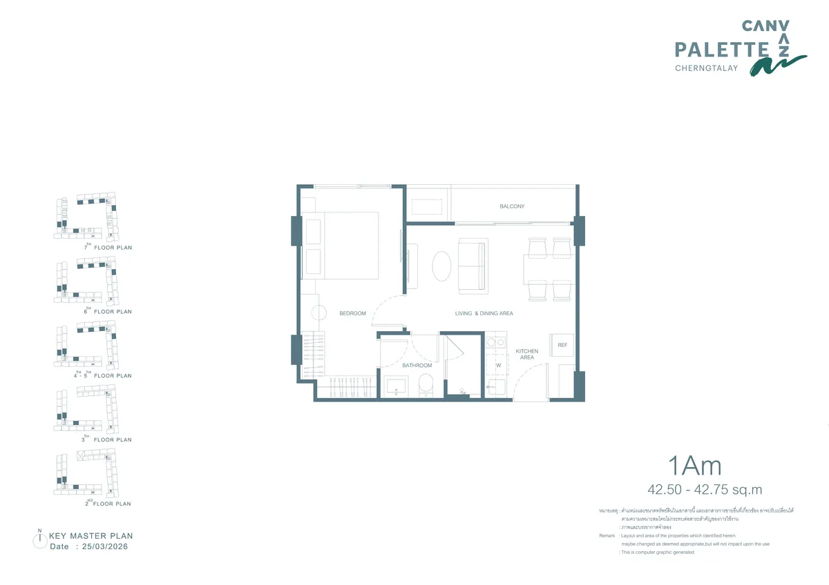 1-bedroom condo, 42 sqm