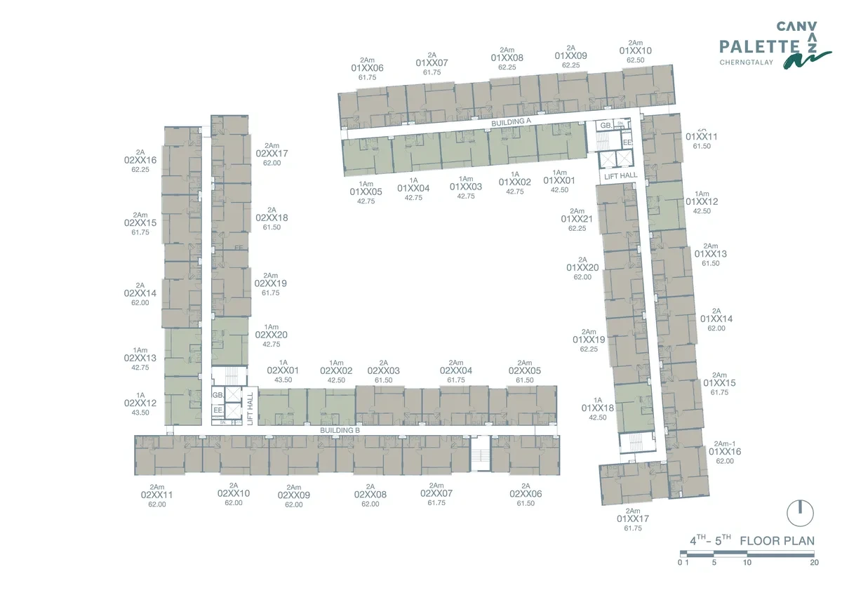 2-bedroom condo, 61 sqm