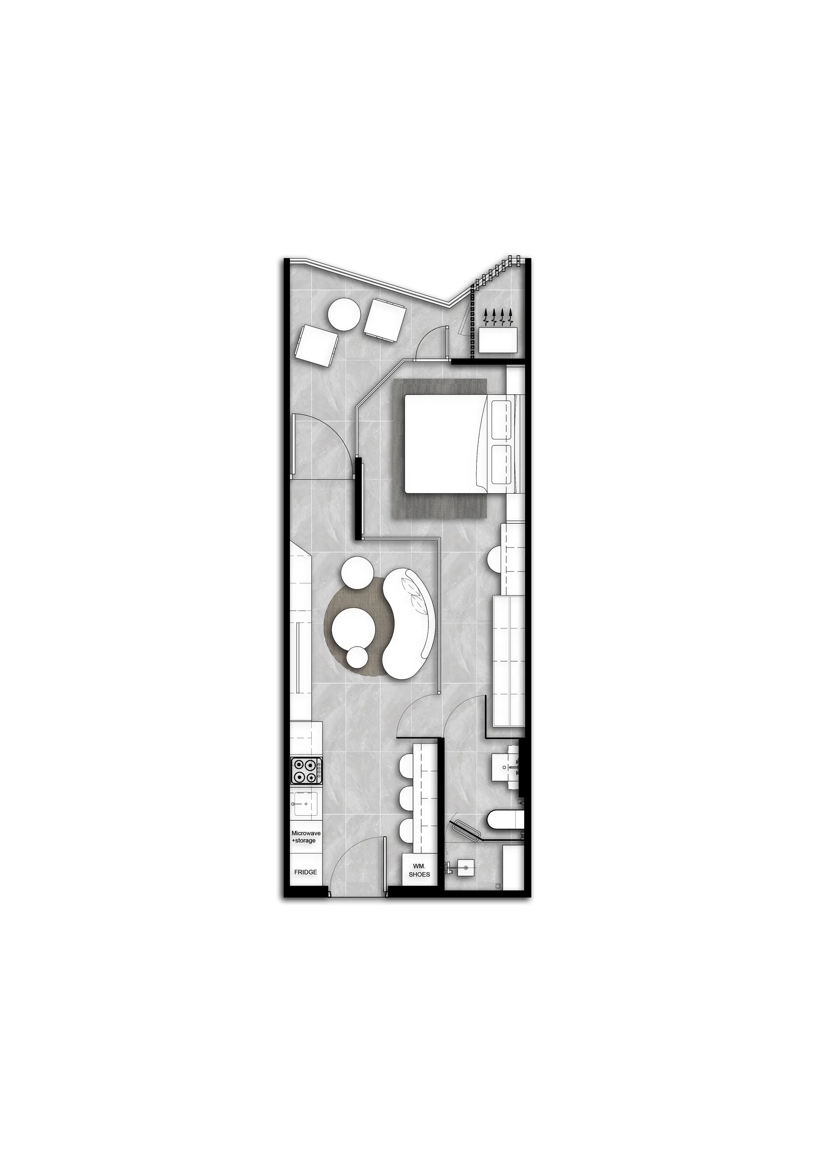 1-bedroom condo, 46 sqm