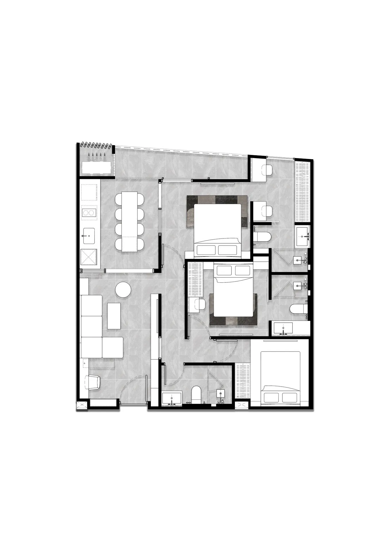 1-bedroom condo, 46 sqm